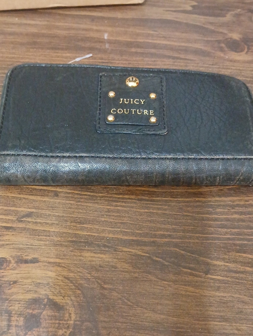 Juicy Couture Black Wallet with Gold Logo Plaque Vintage Leather